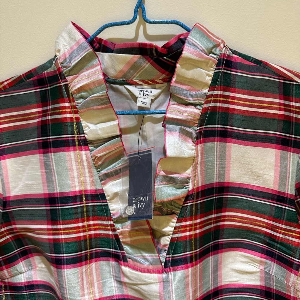 Crown & Ivy Multicolor Plaid Ruffle Top